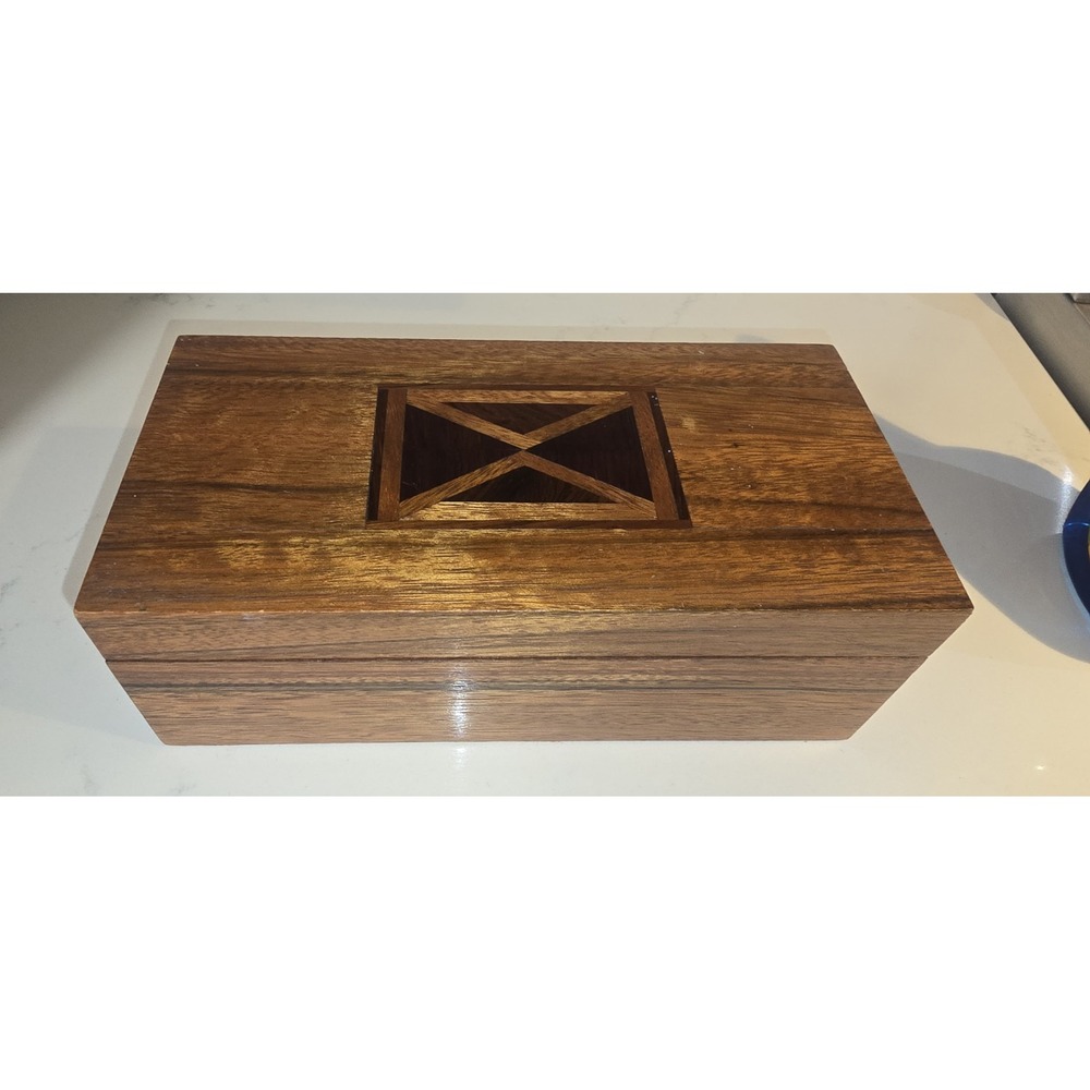 Vintage, handmade wooden jewelry or keepsake box featuring intricate...